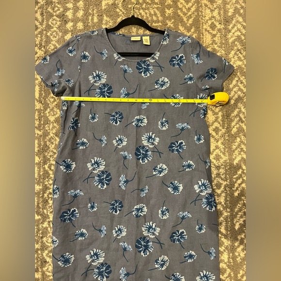 L. L. Bean Floral Blue Dress size 10 100% Linen (E100) - Picture 4 of 7